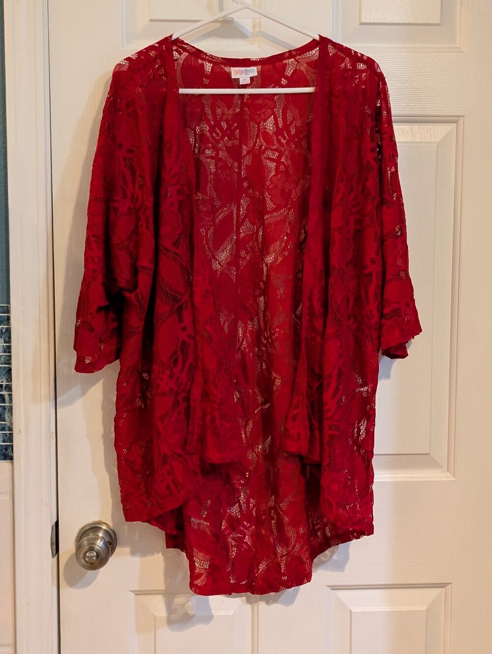 LuLaRoe Red Lace Open-Front Kimono Sweater
